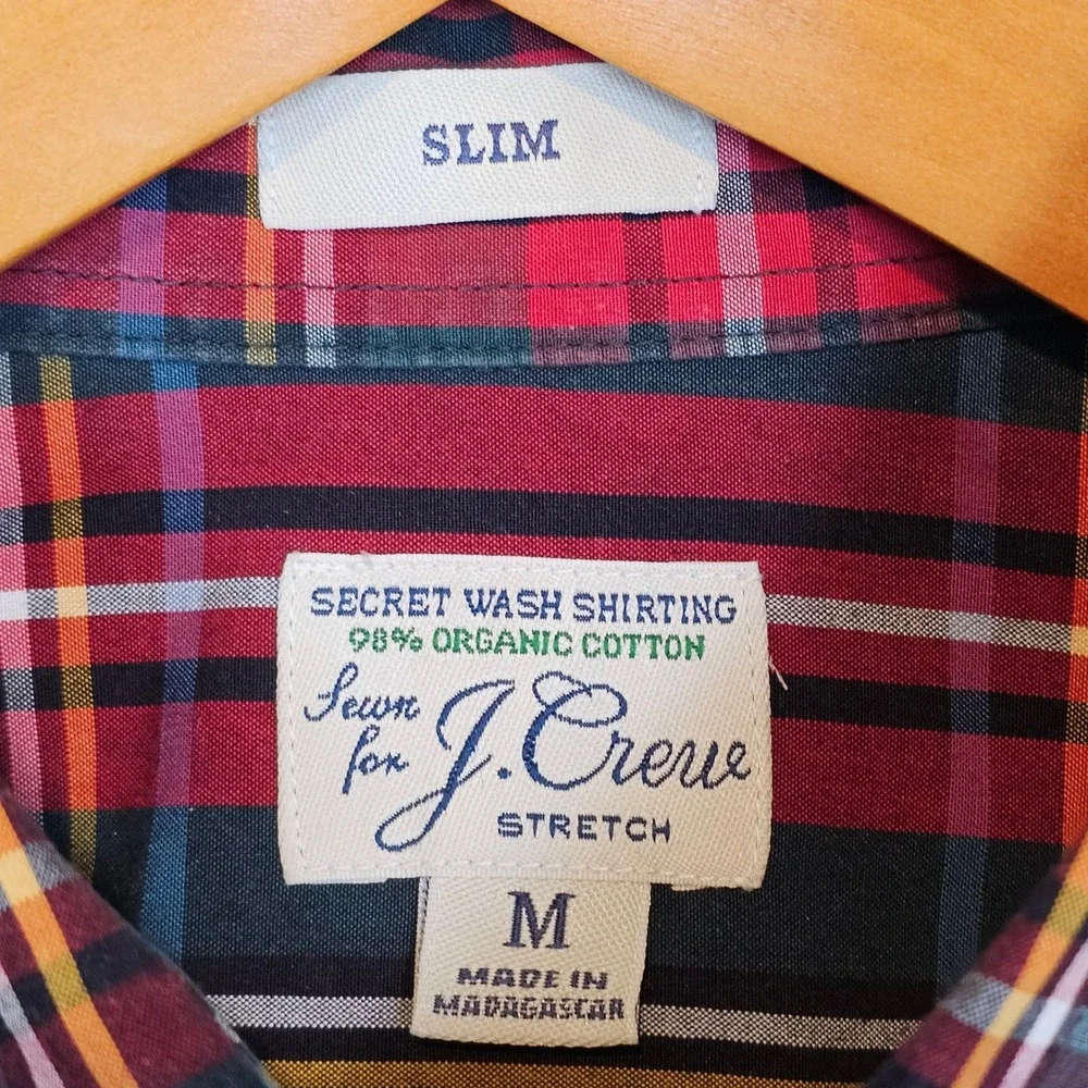 J Crew Slim Secret Wash Organic Cotton Stretch Plaid Button‎ Down Shirt Mens M